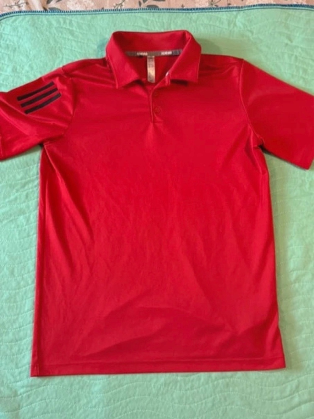 adidas Red Polo with Black Sleeve Stripes